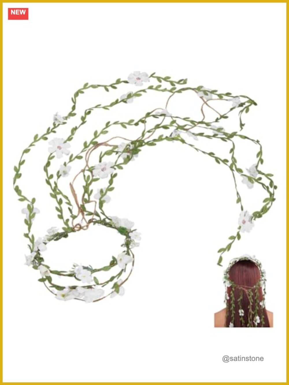 Boho Floral Wreath Headband with Leaves and Vine Ribbon